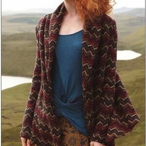 Otis & Maclain Skara Cardigan Sweater Brown Womens S Open Front Rustic Chevron